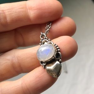 Rainbow moonstone sterling silver pendant choker